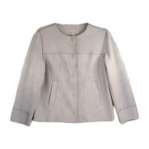 Chico’s Women’s 0 US Small Scuba Suede Jacket Blue‑Grey Snap Front Minimalist